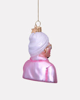 Selfcare Girl with Phone Glass Tree Ornament