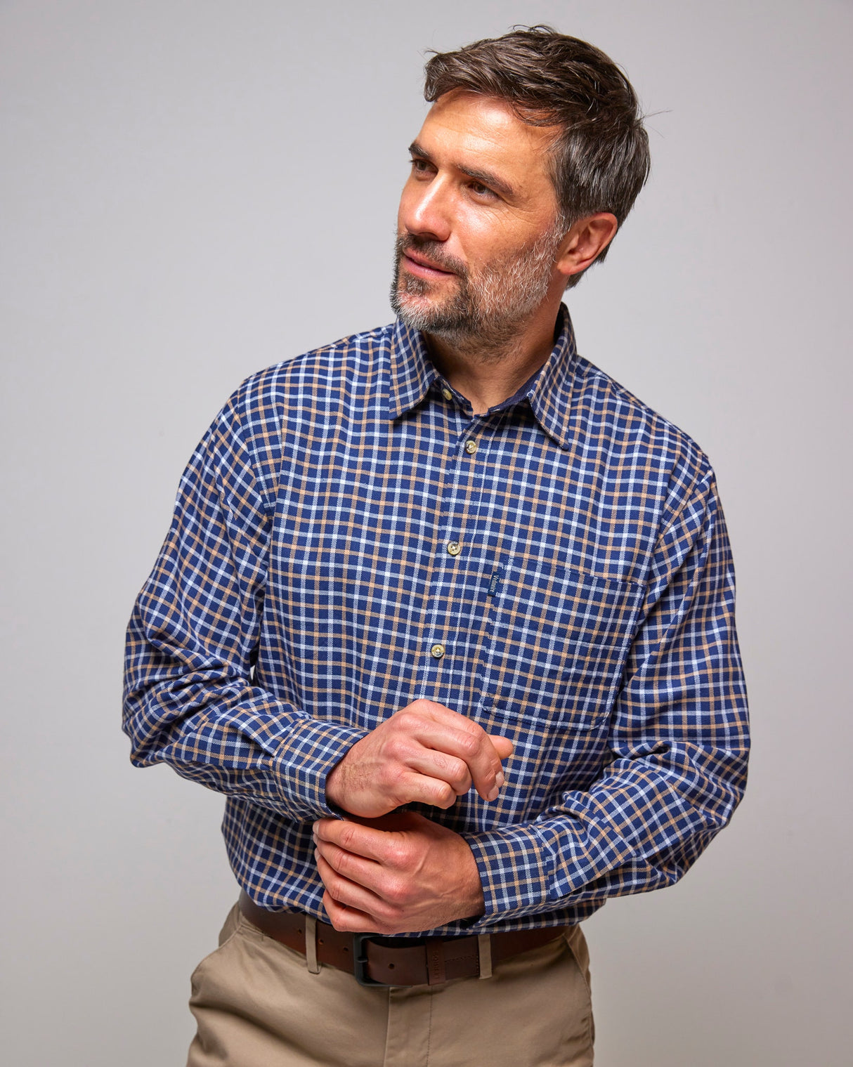 Navy Check 100% Brushed Cotton Shirt