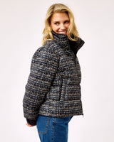 Cognac Tweed Hybrid Puffer Jacket