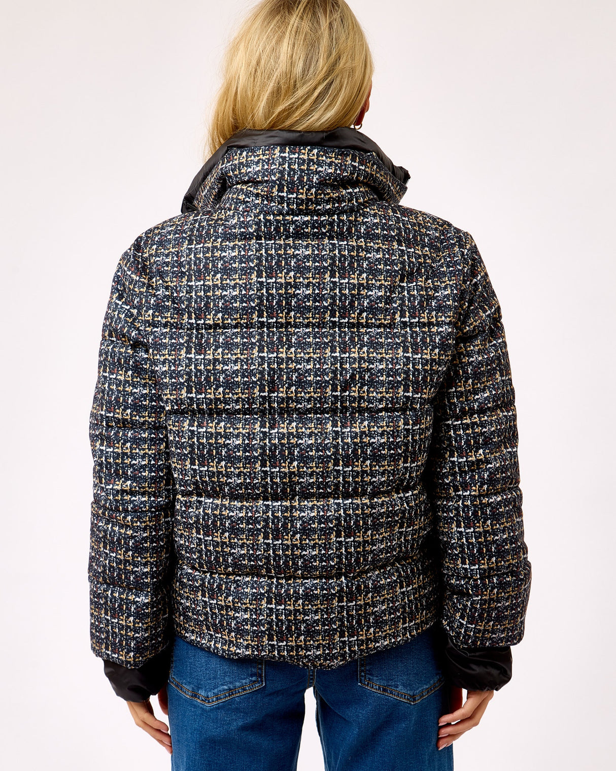 Cognac Tweed Hybrid Puffer Jacket