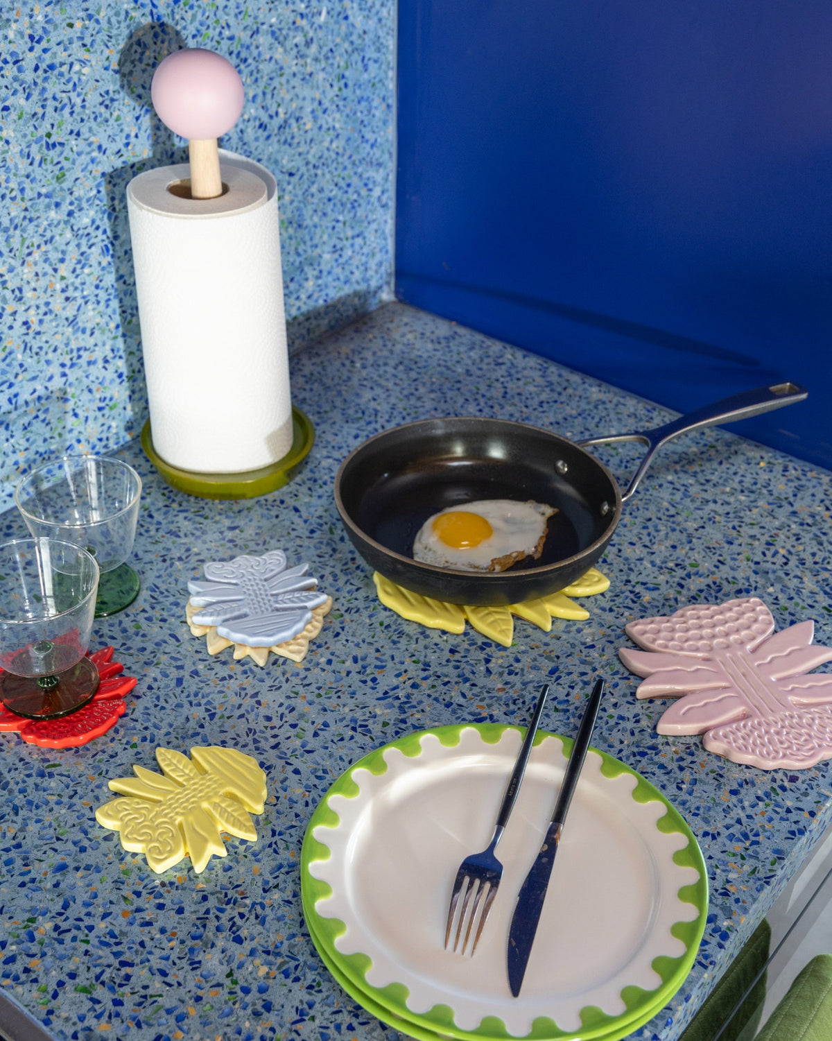 Multicolour Blume Stoneware Coasters - Set of 4