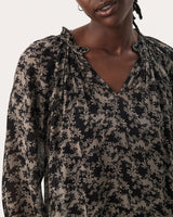 Black Contrast Floral Print Elsia Sheer Blouse