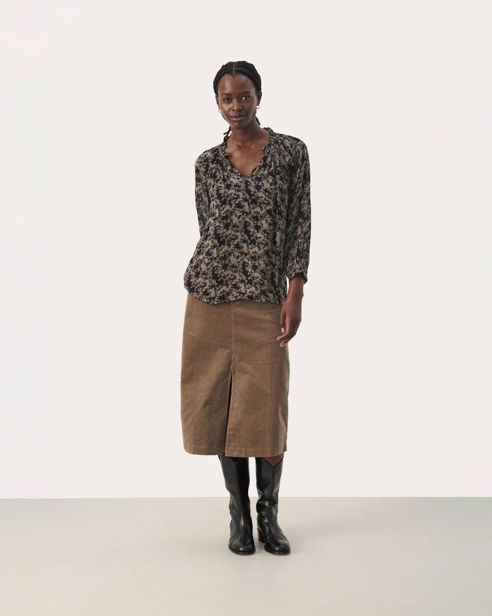 Black Contrast Floral Print Elsia Sheer Blouse