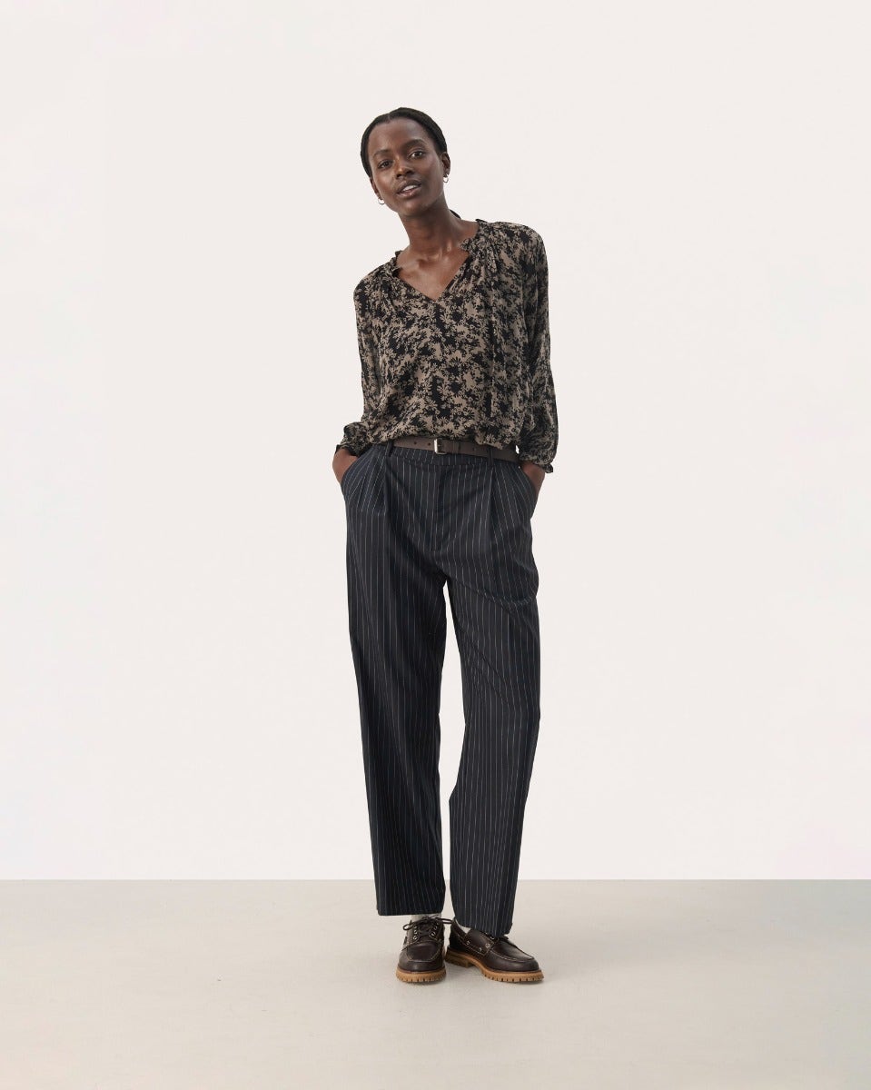 Black Contrast Floral Print Elsia Sheer Blouse
