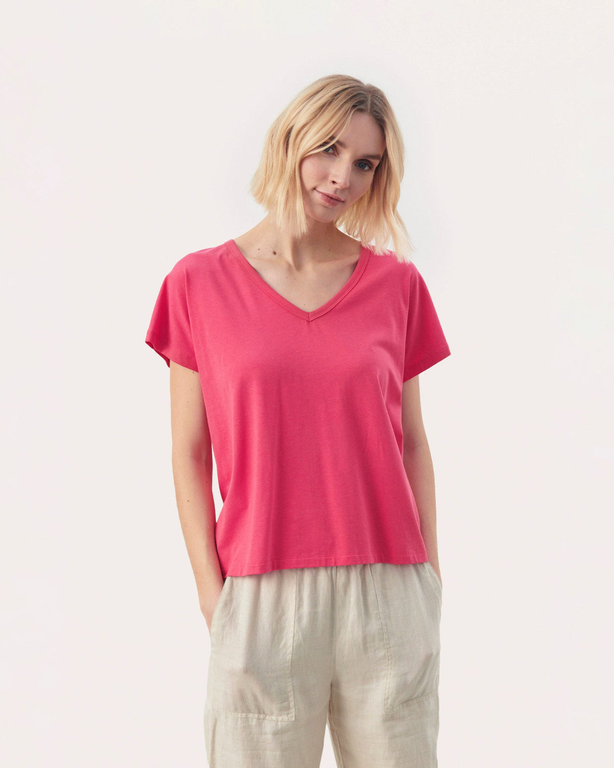 Claret-Red-Evenye-Cotton-Blend-V-Neck-T-Shirt