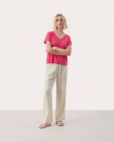 Claret Red Evenye Cotton Blend V-Neck T-Shirt