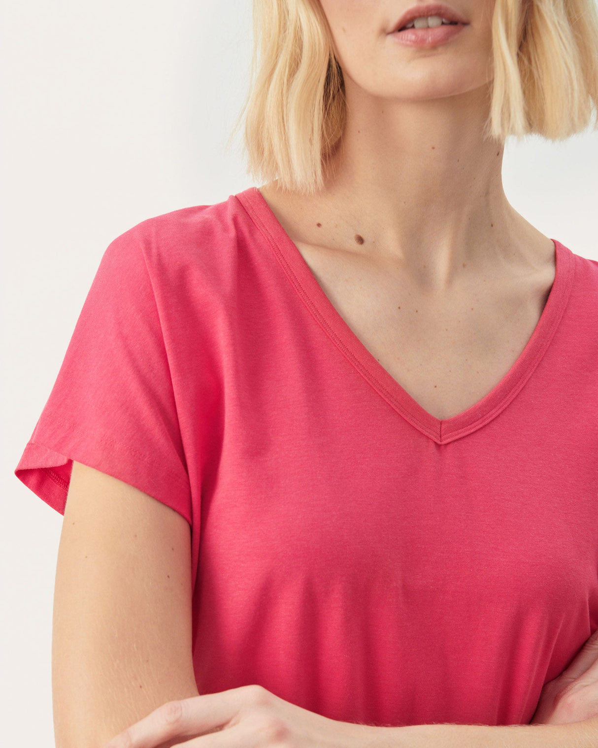 Claret Red Evenye Cotton Blend V-Neck T-Shirt