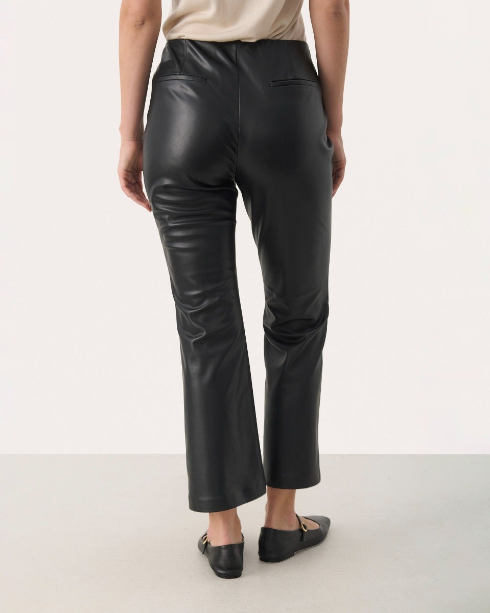 Black Lorenza Faux Leather Cropped Trousers