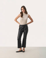 Black Lorenza Faux Leather Cropped Trousers