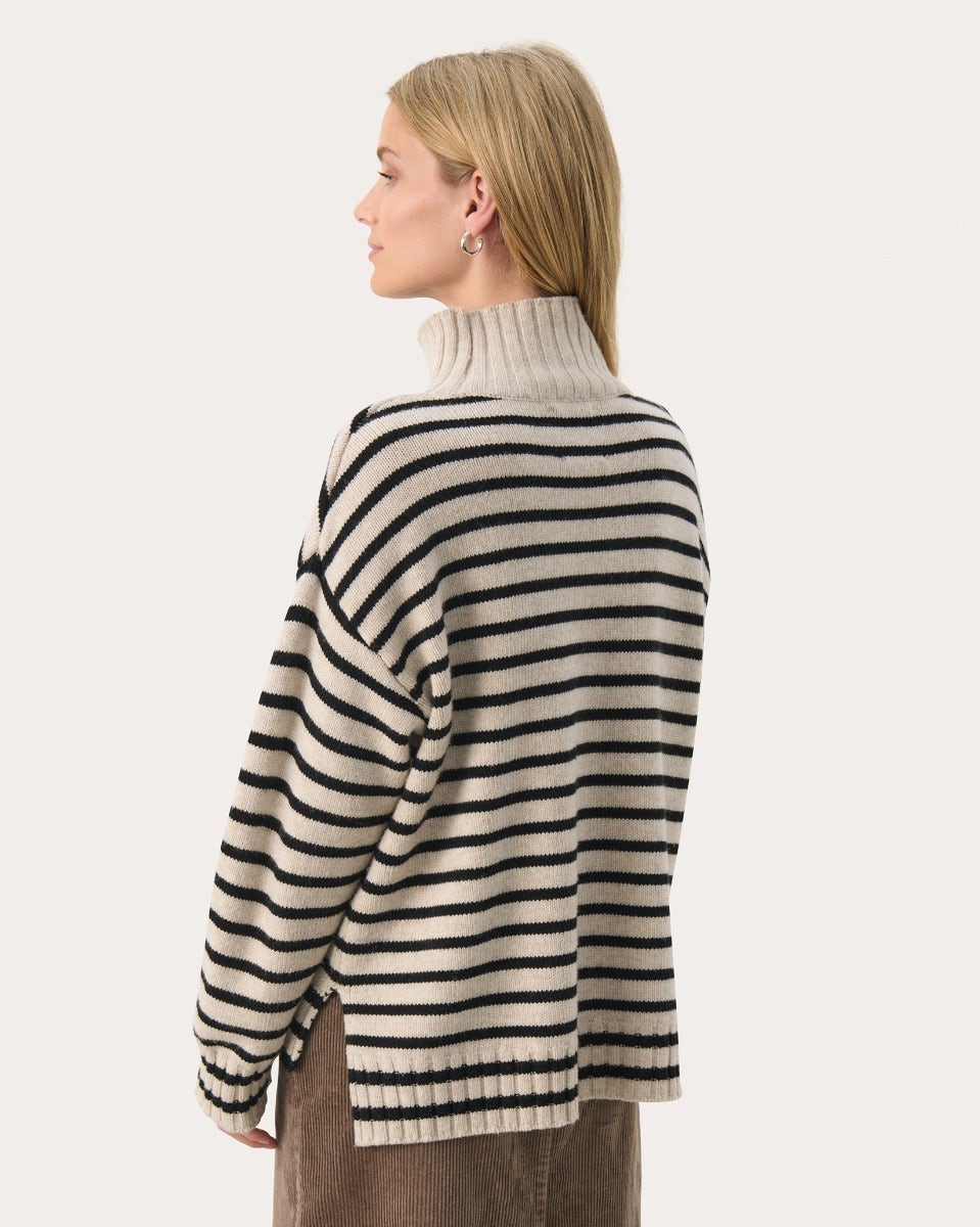 French Oak Stripe Lilye High Neck Knit Pullover