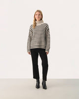 French Oak Stripe Lilye High Neck Knit Pullover