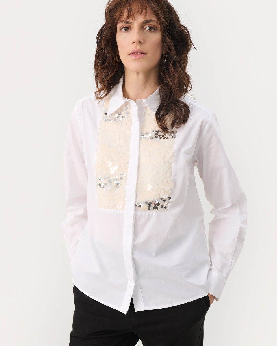 Bright White Maye Sequin Detail Shirt