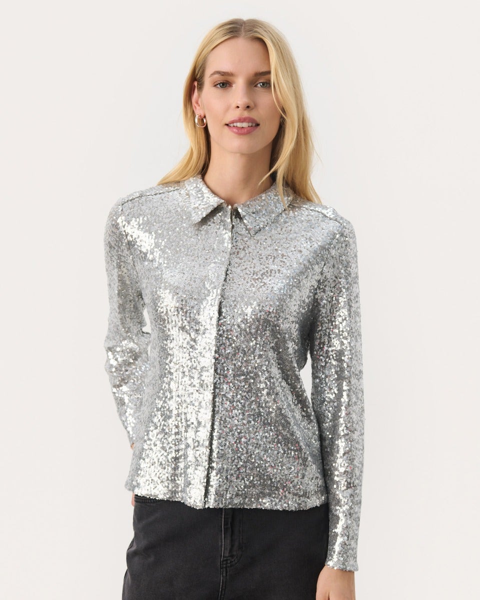 Silver Mabelle Sequin Shirt