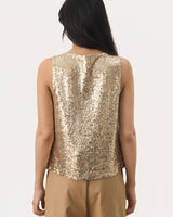 Gold Malikka Sequin Sleeveless Top
