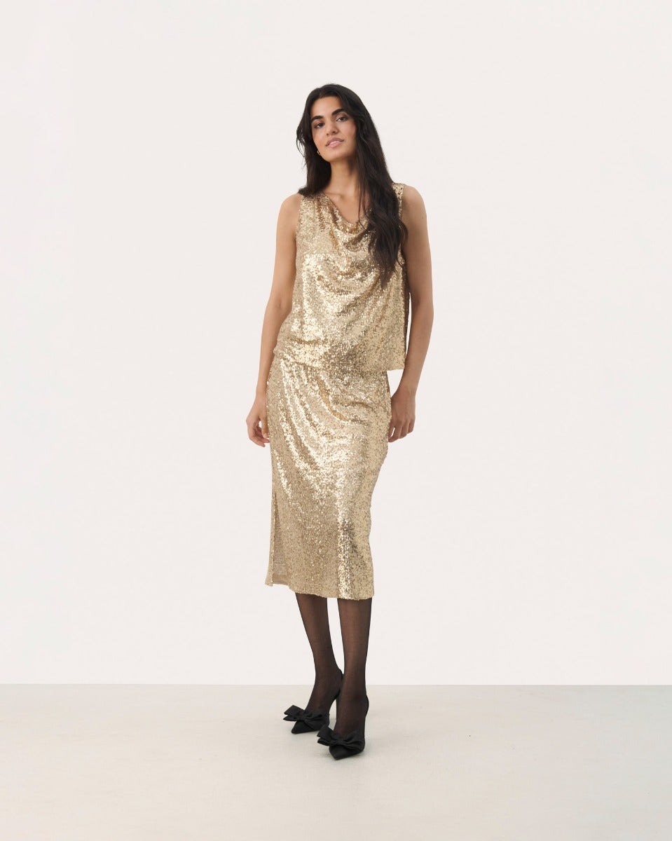 Gold Malikka Sequin Sleeveless Top