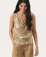 Gold Malikka Sequin Sleeveless Top