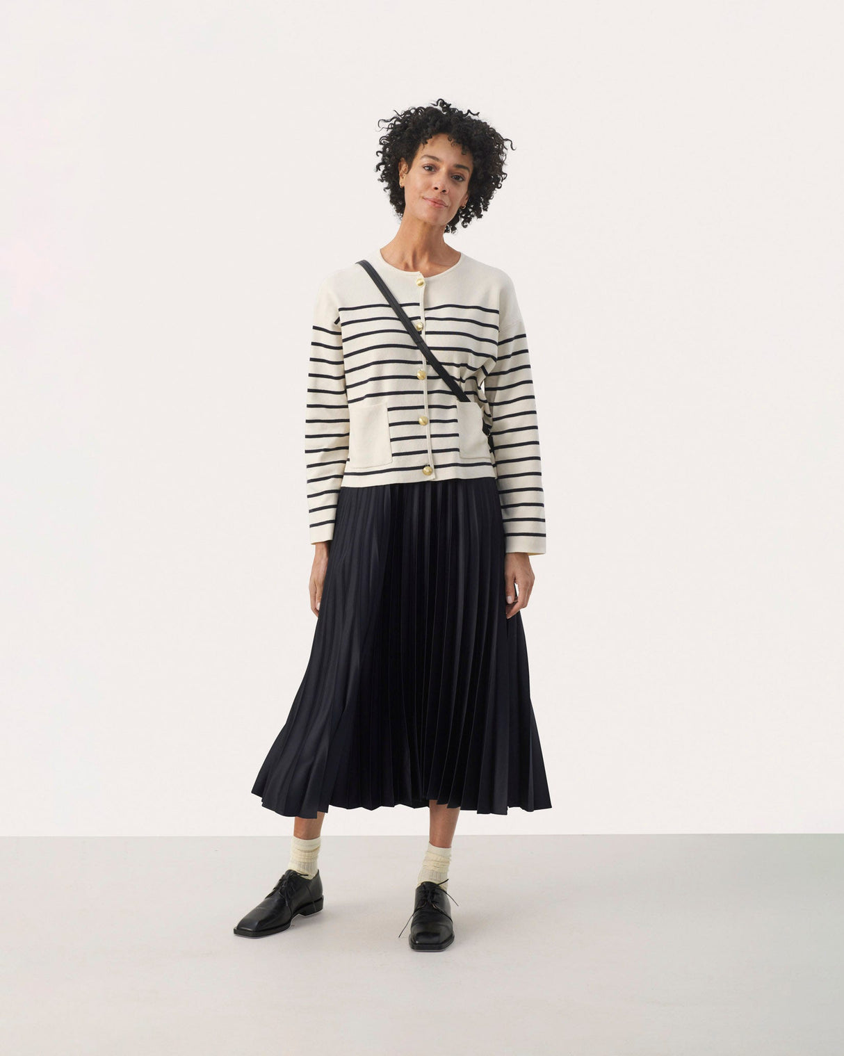 Dark Navy Vaneda Pleated Midi Skirt