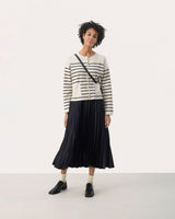 Dark Navy Vaneda Pleated Midi Skirt