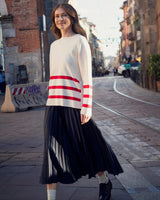 Dark Navy Vaneda Pleated Midi Skirt