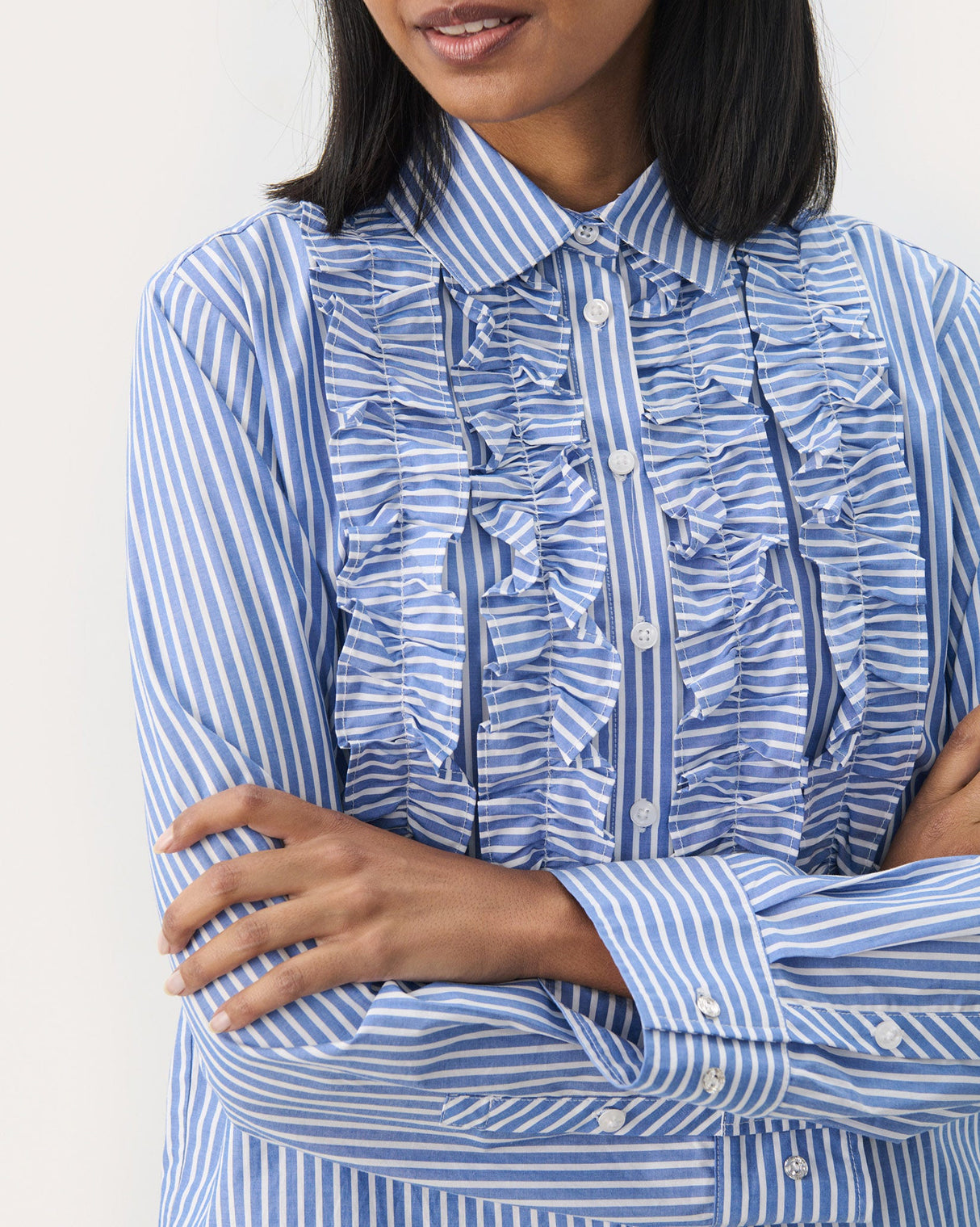 Amparo Blue Pranvera Stripe Ruffle Shirt