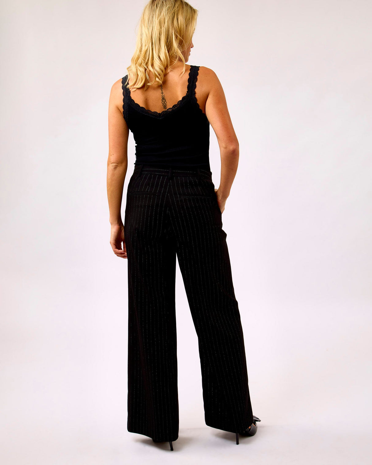 Black Metallic Stripe Vanilla Wide Leg Pants