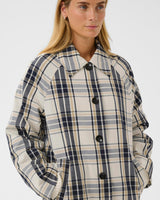 Dark Navy Check Yasha Long Coat