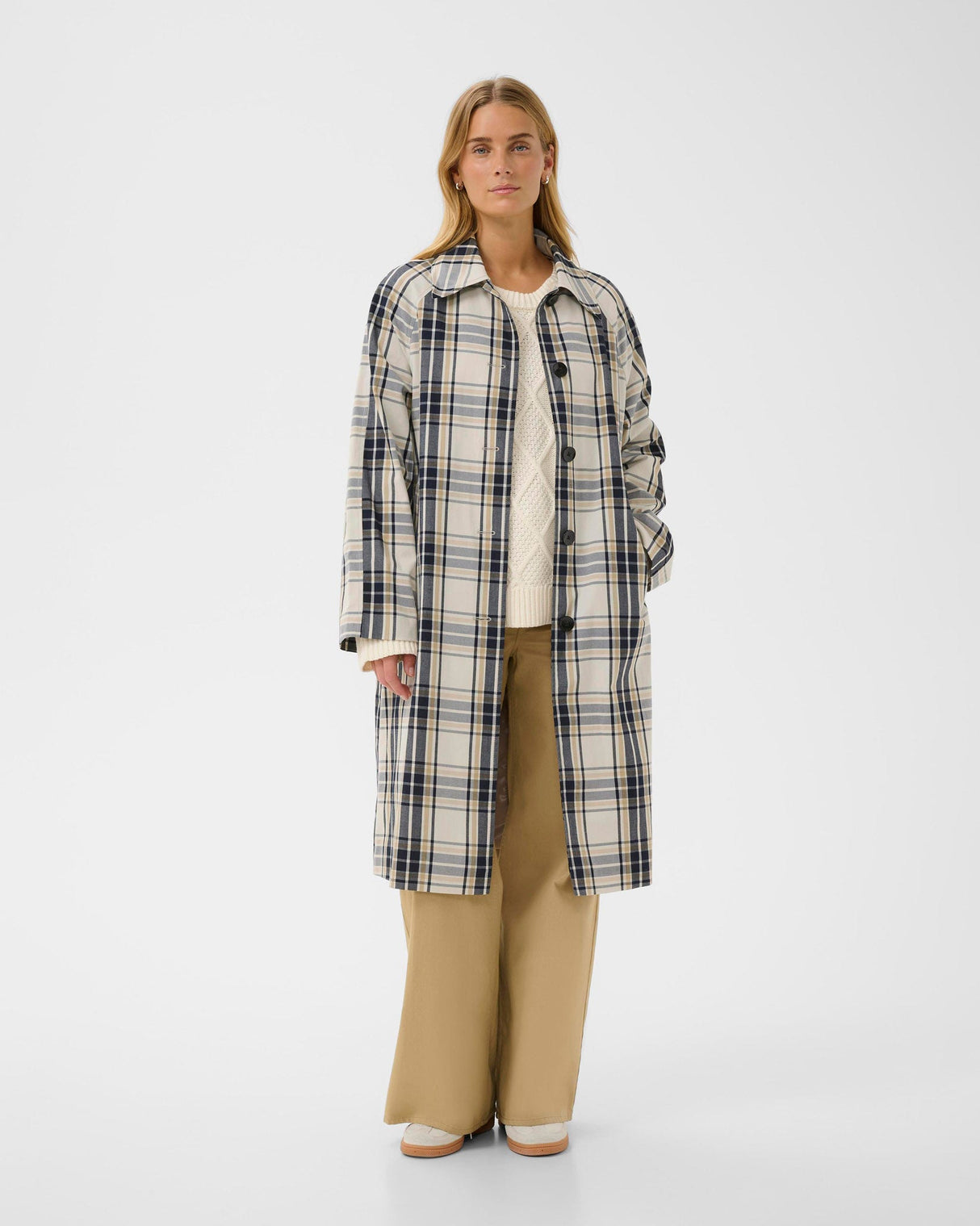 Dark Navy Check Yasha Long Coat