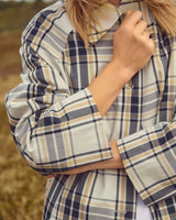 Dark Navy Check Yasha Long Coat