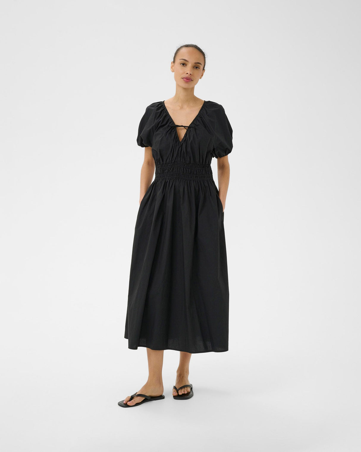 Black-Bodilla-Cotton-Shirred-Waist-Dress