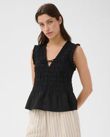 Black-Borgny-Cotton-Sleeveless-Shirred-Top