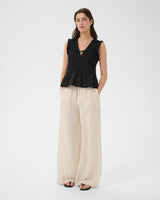 Black Borgny Cotton Sleeveless Shirred Top