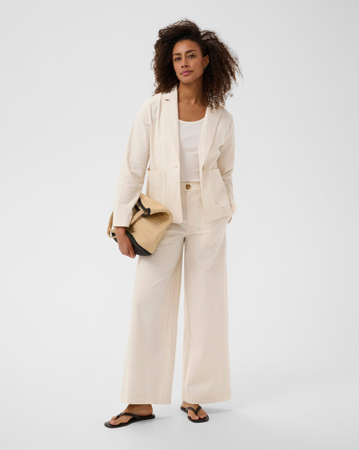 Whisper White Stripe Briddi Cotton Blazer Jacket