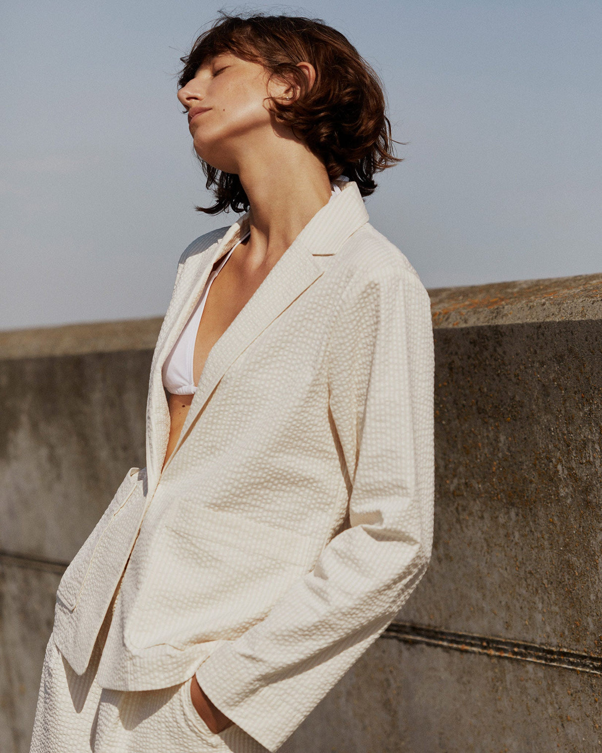 Whisper White Stripe Briddi Cotton Blazer Jacket