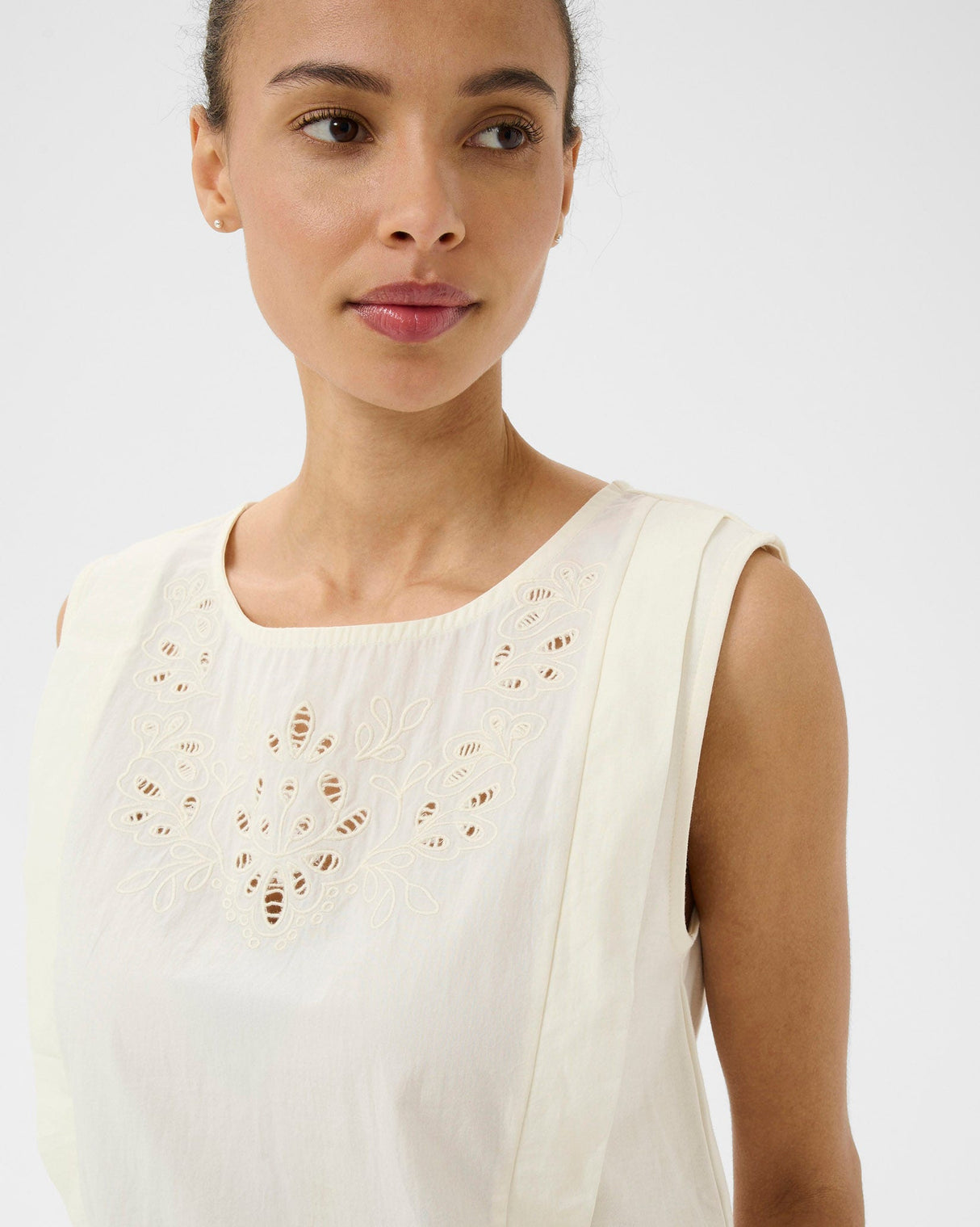 Whisper White Bolatta Openwork Cotton Sleeveless Top