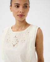 Whisper White Bolatta Openwork Cotton Sleeveless Top