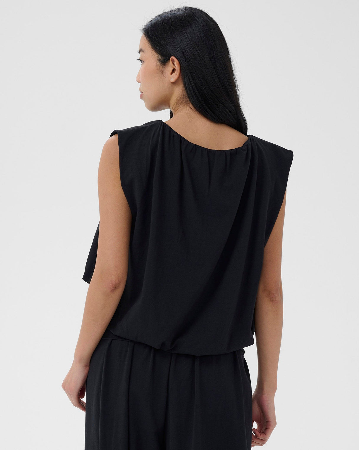 Black Berthine Cotton Balloon Sleeveless Top