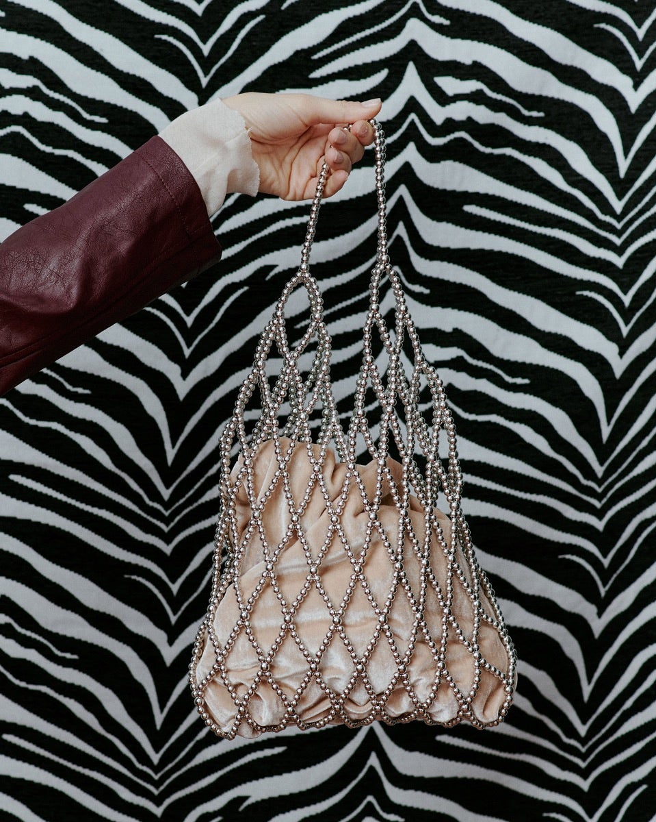 Silver Chrome Beaded Shoulder Bag