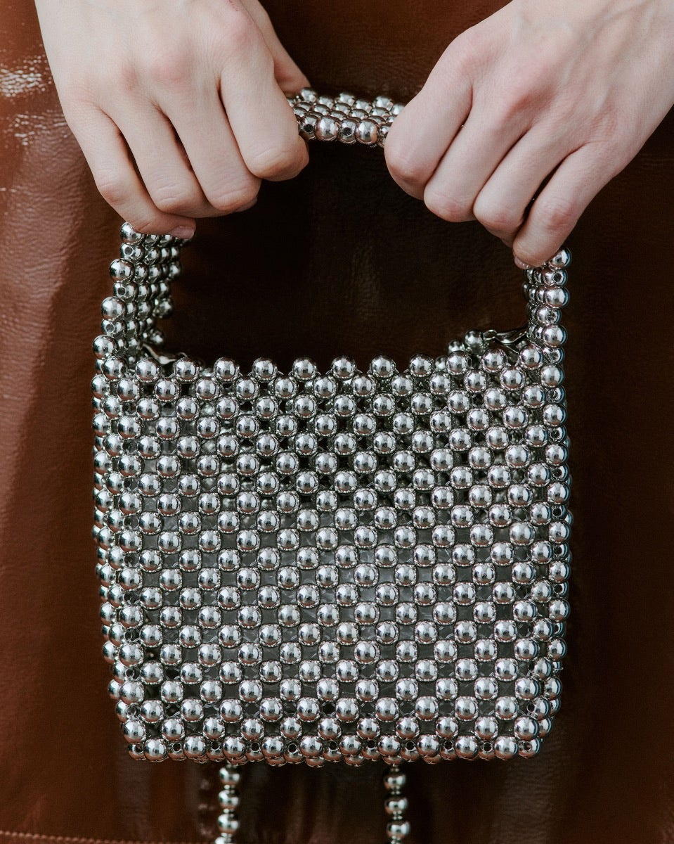 Silver Chrome Beaded Handbag