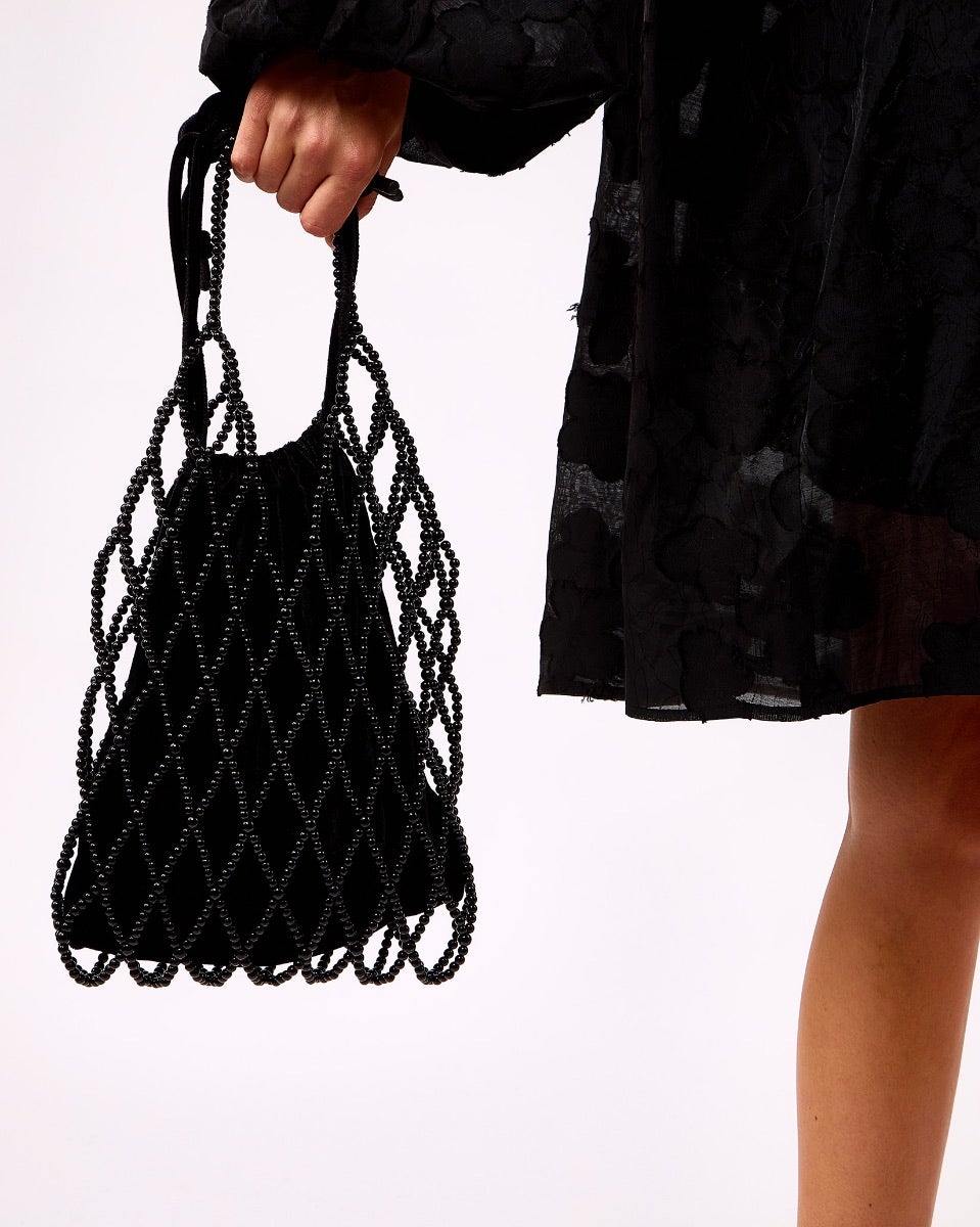 Black Velvet Pearly Shoulder Bag