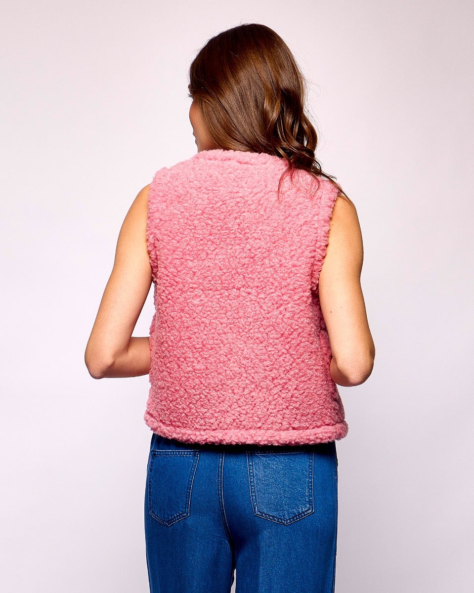 Pink Textured Sheep Wool Bolero Vest