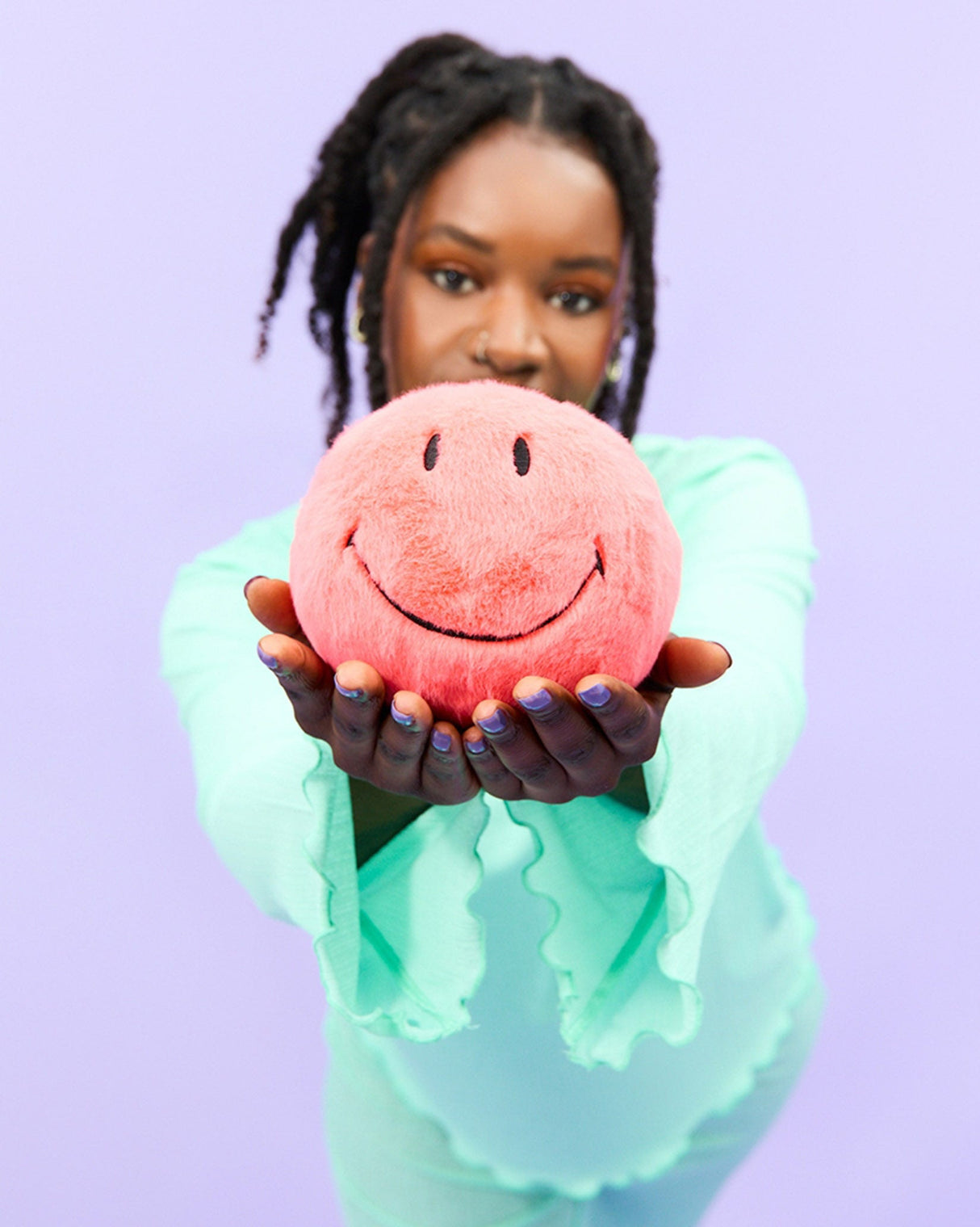 Bright Coral Smiley Fuzzy Soft Toy