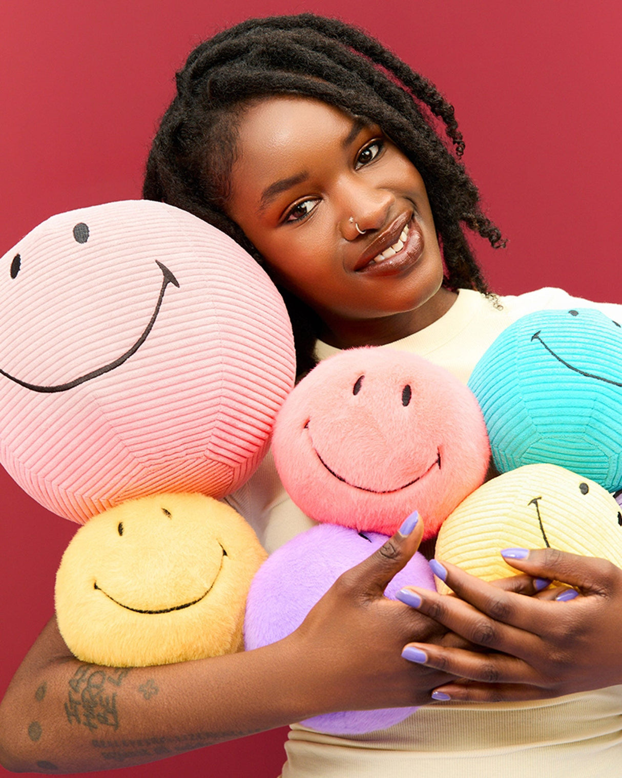 Bright Coral Smiley Fuzzy Soft Toy