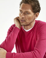 Crackle Pink Fine Gauge Cotton V-Neck Jumper