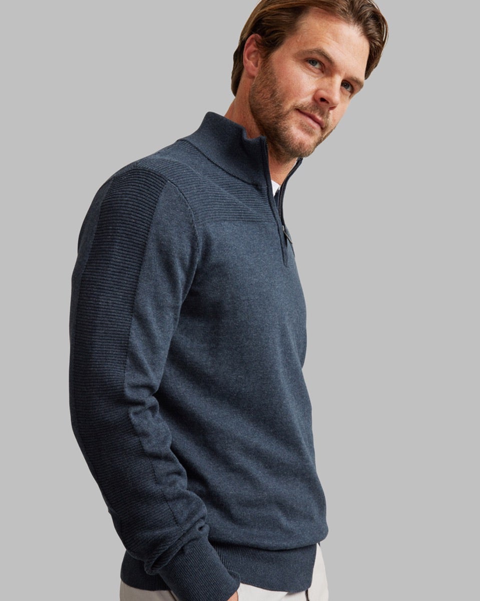 Dark Wash Grey Knit Half Zip Jumper