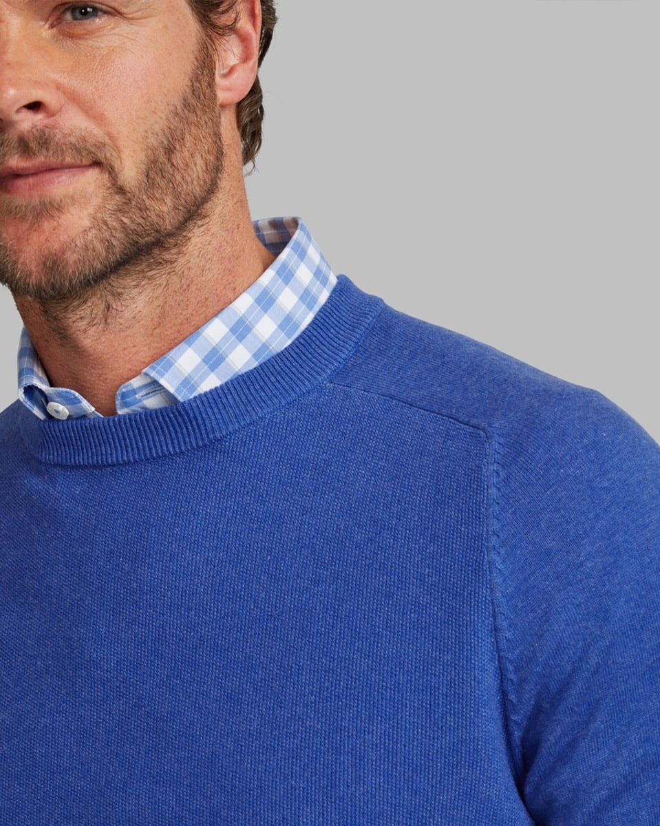 Military Blue Micro Texture Crew Neck Jumper