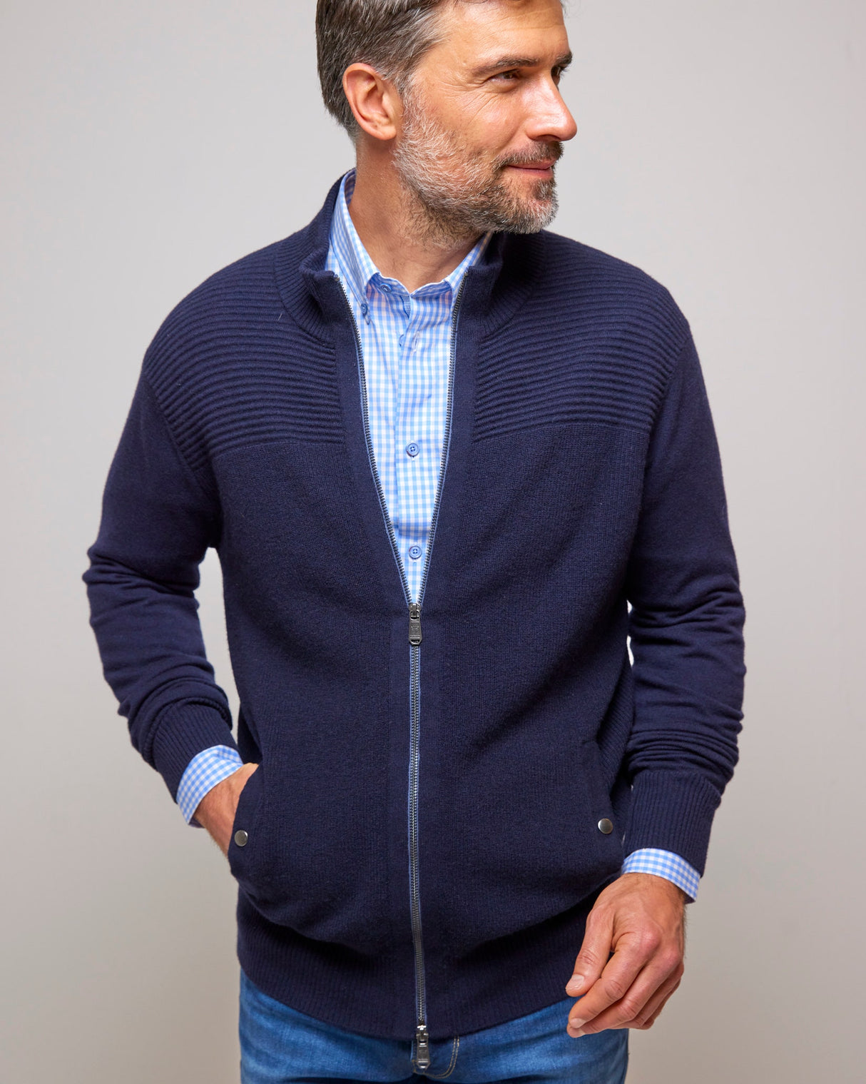 Navy Lambswool Knit Cardigan