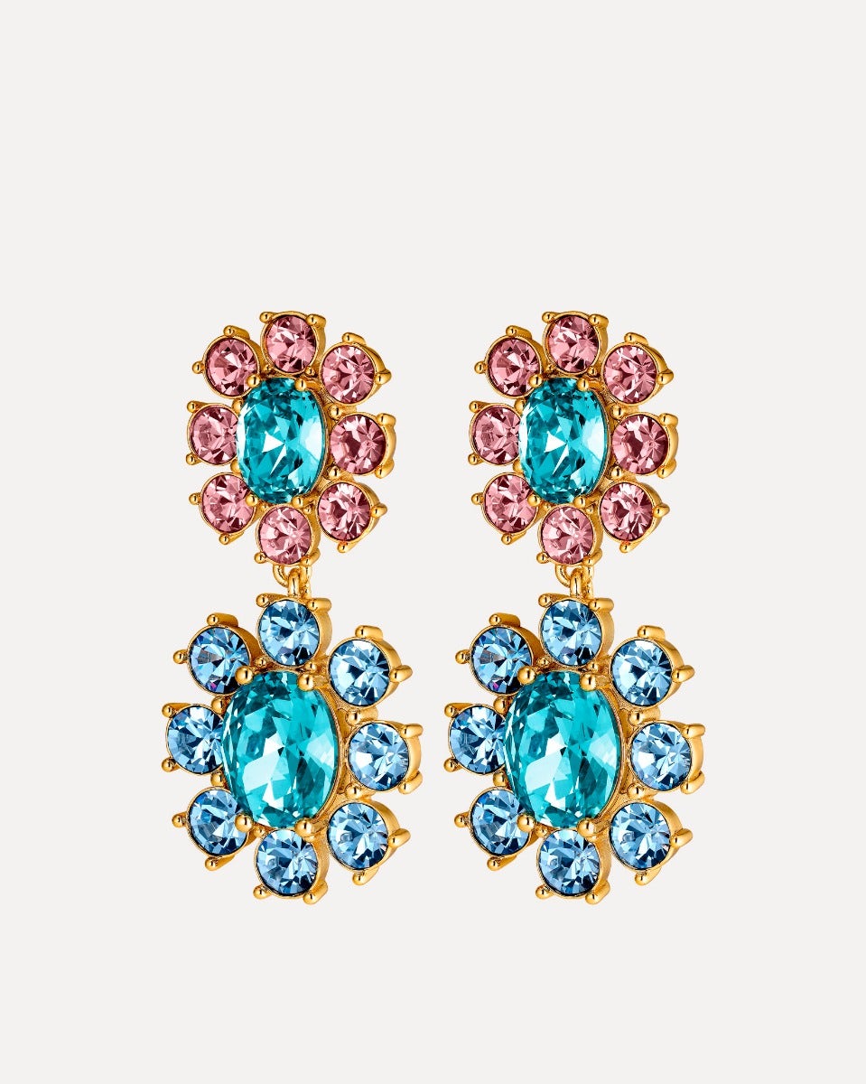 Lina Blue & Rose Crystal Chandelier Earrings