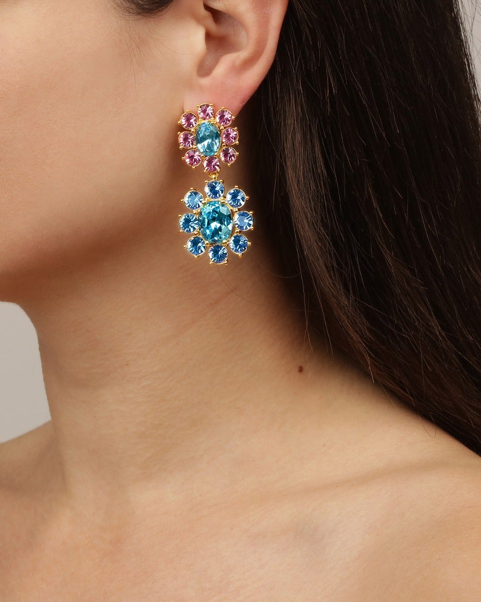 Lina Blue & Rose Crystal Chandelier Earrings