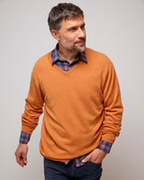 Burnt Ochre Lambswool V-Neck Knit Jumper