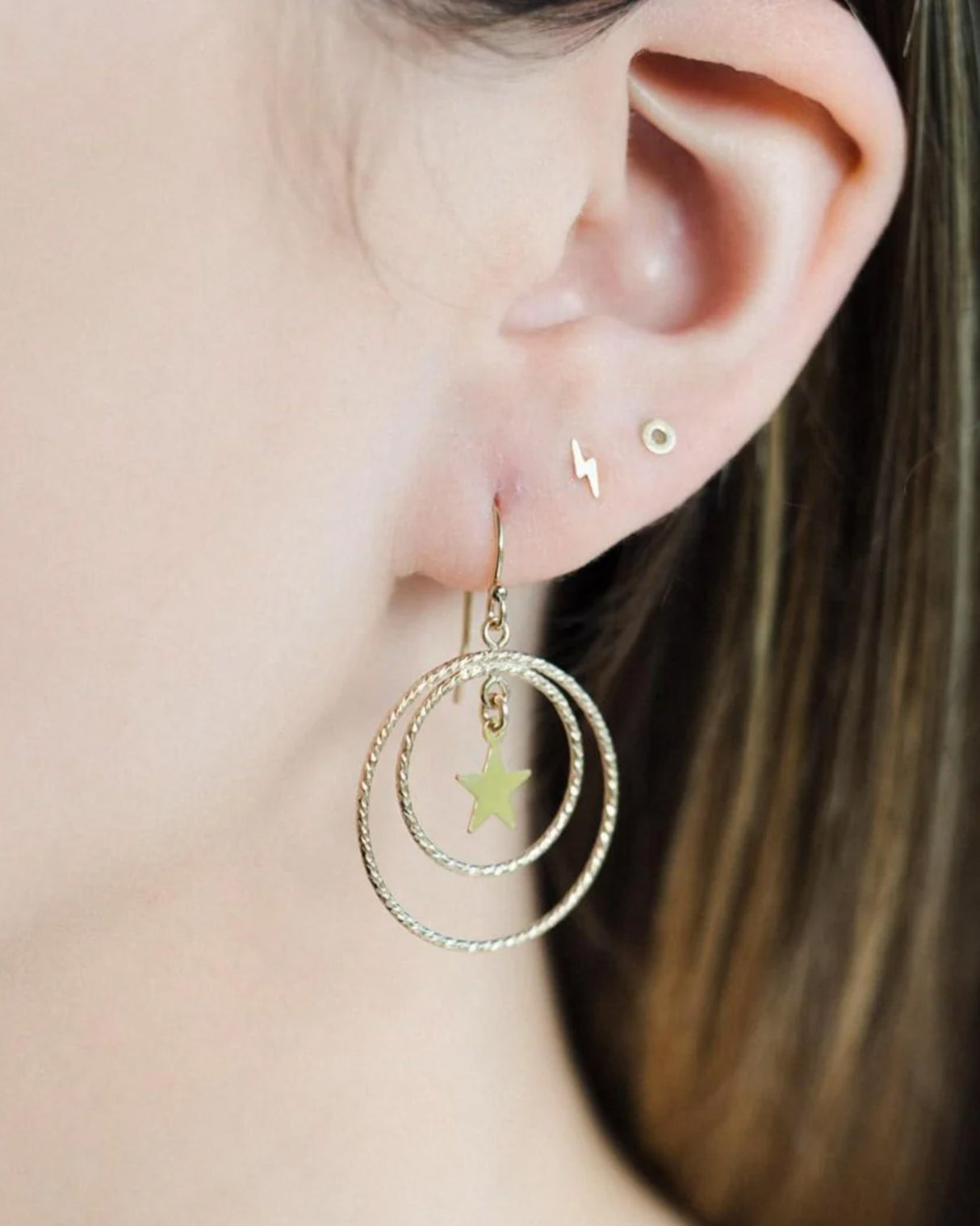 Star Textured Gold Filled Double Hoop Earrings